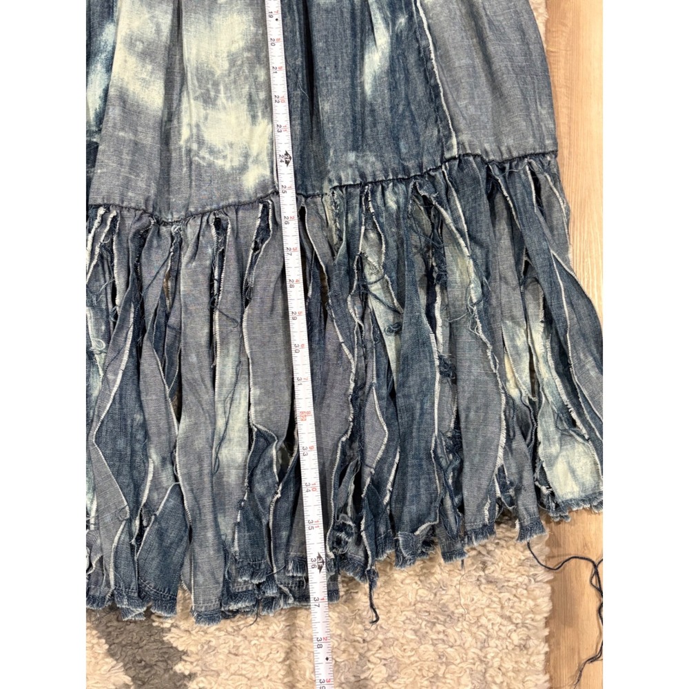 A Rare Bird Fringe With It Skirt Denim Maxi Boho Tiered Acid Wash L XL xx - Picture 5 of 8